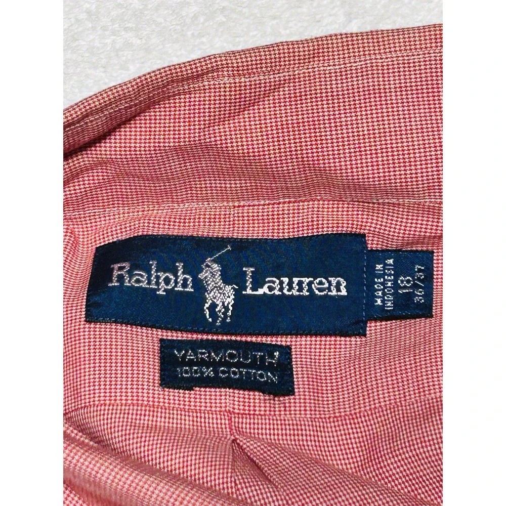 Polo Ralph Lauren Yarmouth Pink Pinpoint Oxford Shirt Mens 18 36/37 2XL VINTAGE